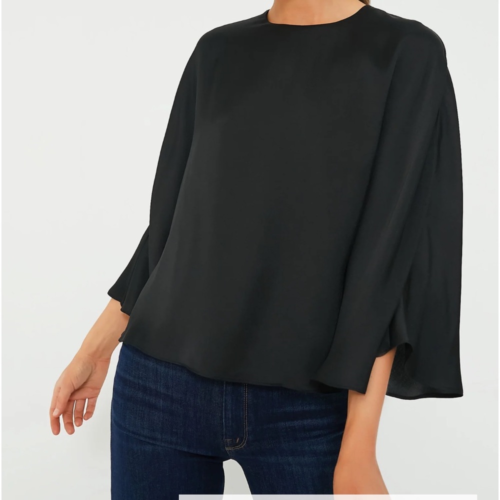 Black Satin Twill Selma Cape Blouse